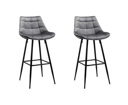 SET OF 2 VELVET BAR STOOLS - GREY