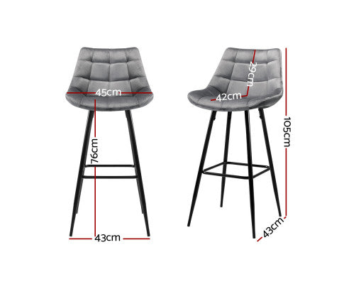 SET OF 2 VELVET BAR STOOLS - GREY