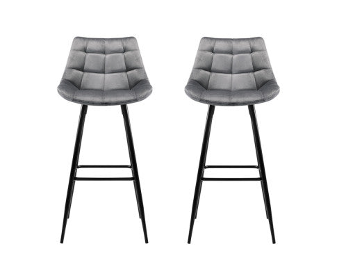 SET OF 2 VELVET BAR STOOLS - GREY