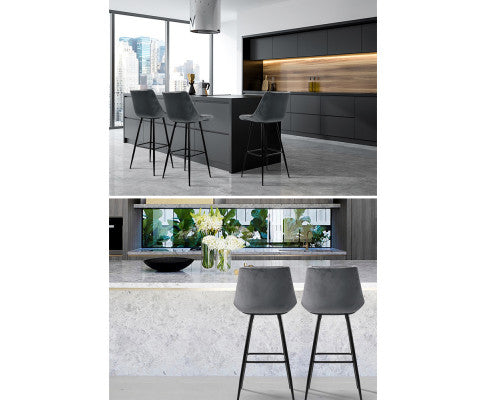 SET OF 2 VELVET BAR STOOLS - GREY