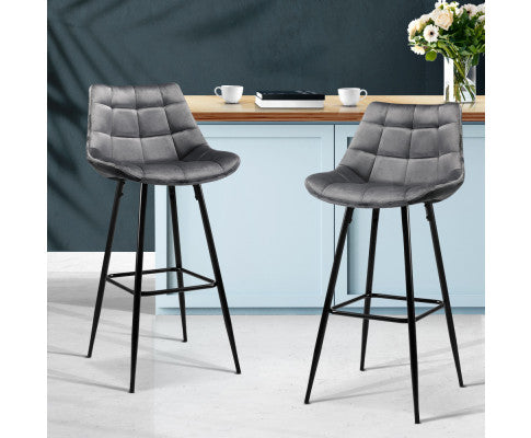 SET OF 2 VELVET BAR STOOLS - GREY