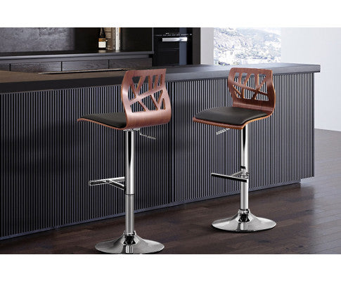 SET OF 2 WOODEN GAS LIFT BAR STOOLS