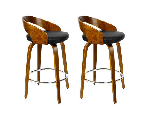 SET OF 2 WALNUT WOOD BAR STOOLS