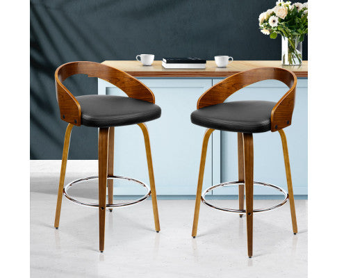 SET OF 2 WALNUT WOOD BAR STOOLS