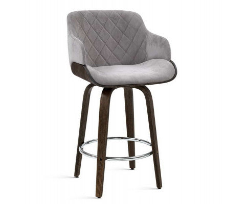 BAR STOOL VELVET - SWIVEL GREY