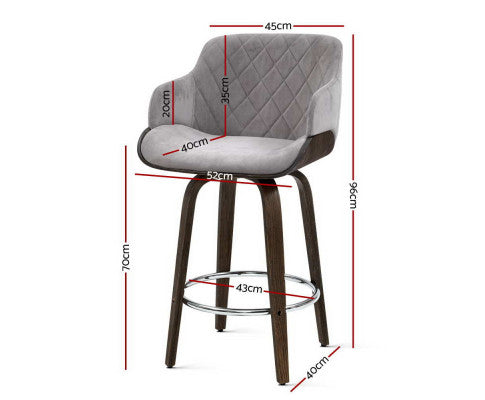 BAR STOOL VELVET - SWIVEL GREY