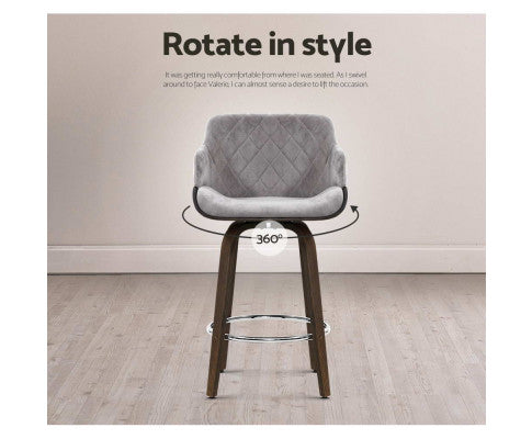 BAR STOOL VELVET - SWIVEL GREY