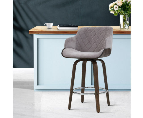 BAR STOOL VELVET - SWIVEL GREY