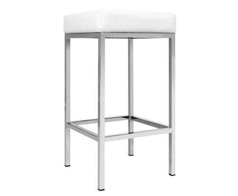 SET OF 2 PU BACKLESS BAR STOOLS - WHITE & CHROME