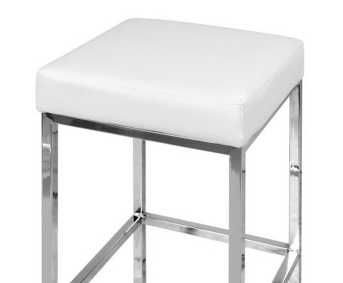 SET OF 2 PU BACKLESS BAR STOOLS - WHITE & CHROME