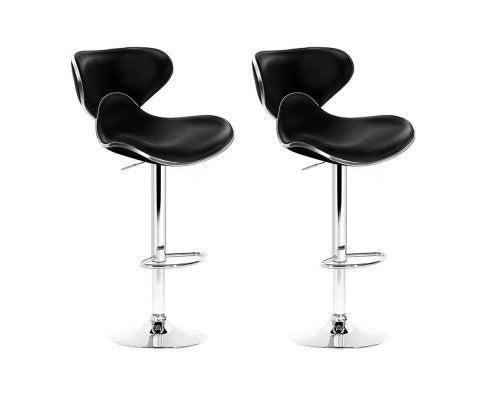 SET OF 2 PU CURVED BAR STOOLS - BLACK