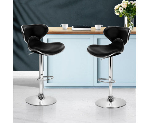 SET OF 2 PU CURVED BAR STOOLS - BLACK