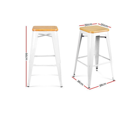 SET OF 2 BAR STOOLS - METAL AND BAMBOO WHITE