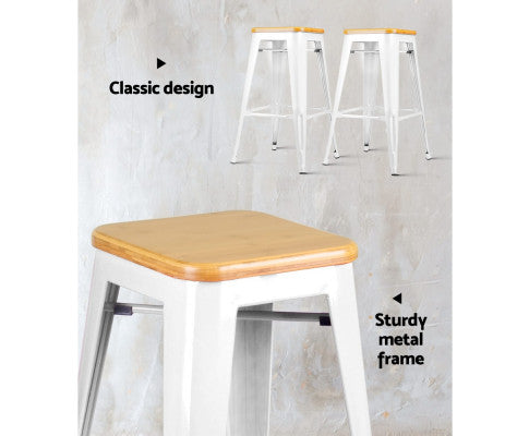 SET OF 2 BAR STOOLS - METAL AND BAMBOO WHITE