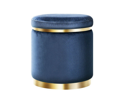 ROUND VELVET FOOT STOOL - NAVY