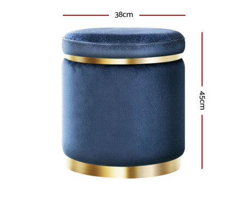 ROUND VELVET FOOT STOOL - NAVY