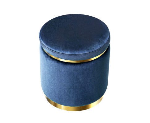 ROUND VELVET FOOT STOOL - NAVY