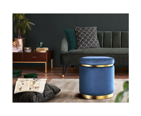 ROUND VELVET FOOT STOOL - NAVY