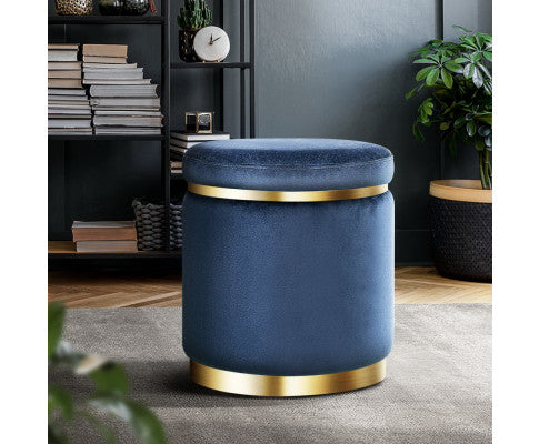 ROUND VELVET FOOT STOOL - NAVY