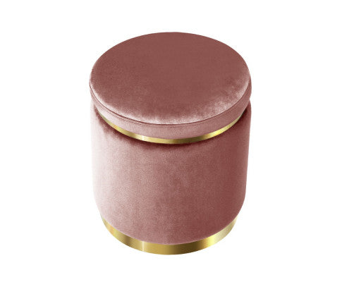 ROUND VELVET FOOT STOOL - PINK