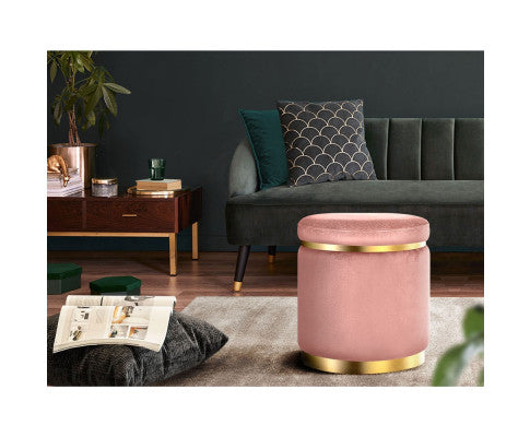 ROUND VELVET FOOT STOOL - PINK