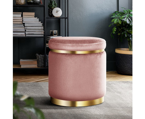 ROUND VELVET FOOT STOOL - PINK