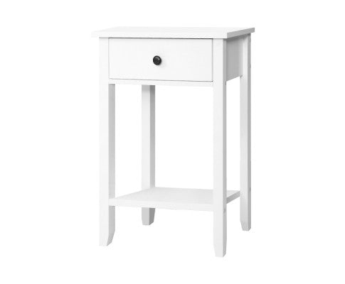 BEDSIDE TABLE NIGHT STAND WITH SHELF LACQUER - WHITE