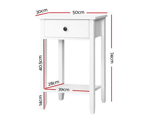 BEDSIDE TABLE NIGHT STAND WITH SHELF LACQUER - WHITE