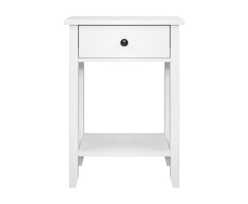 BEDSIDE TABLE NIGHT STAND WITH SHELF LACQUER - WHITE