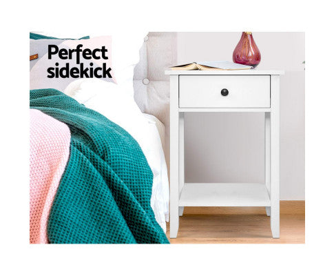 BEDSIDE TABLE NIGHT STAND WITH SHELF LACQUER - WHITE