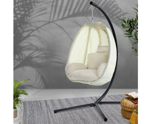 OUTDOOR HANGING FABRIC POD CHAIR - CREAM