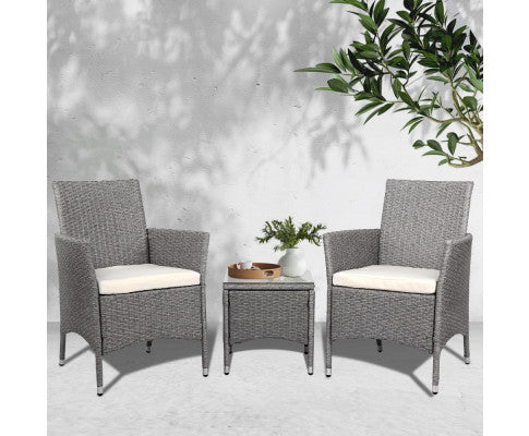 3PCE WICKER OUTDOOR SETTING - GREY