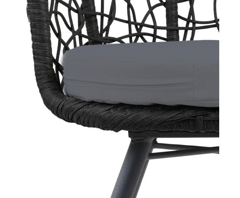 3PCE OUTDOOR PATIO CHAIRS AND TABLE - BLACK