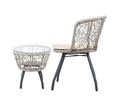 3PCE OUTDOOR PATIO CHAIRS AND TABLE - GREY