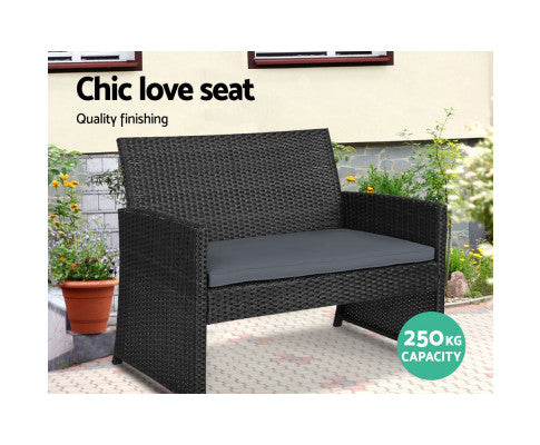 4PCE WICKER OUTDOOR COFFEE TABLE AND CHAIRS - BLACK