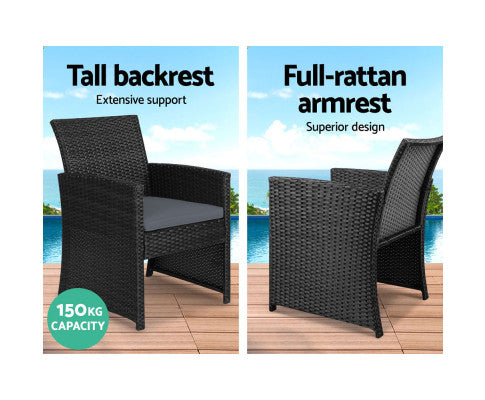 4PCE WICKER OUTDOOR COFFEE TABLE AND CHAIRS - BLACK