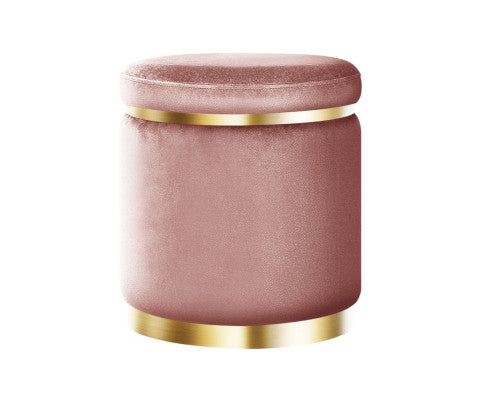 ROUND VELVET FOOT STOOL - PINK