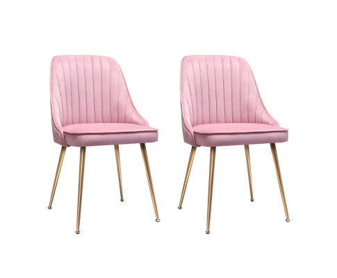 RETRO VELVET DINING CHAIR - PINK (SET OF 2)