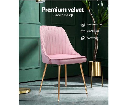 RETRO VELVET DINING CHAIR - PINK (SET OF 2)