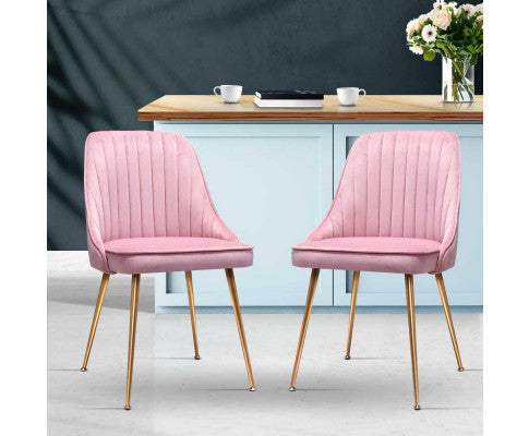 RETRO VELVET DINING CHAIR - PINK (SET OF 2)