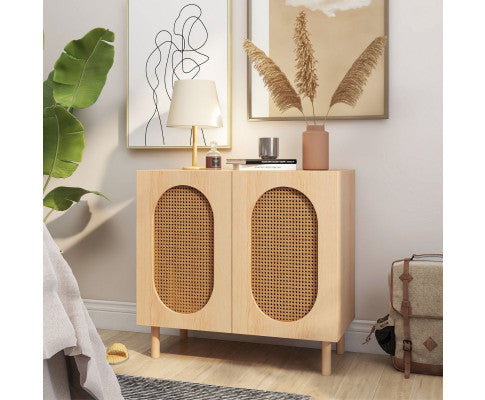 RATTAN ACCENT CABINET IN MAPLE - 2 DOOR