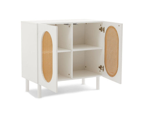 RATTAN ACCENT CABINET IN WHITE - 2 DOOR