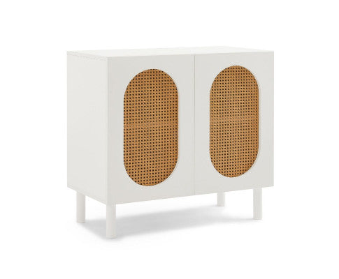 RATTAN ACCENT CABINET IN WHITE - 2 DOOR