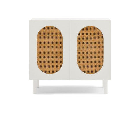 RATTAN ACCENT CABINET IN WHITE - 2 DOOR