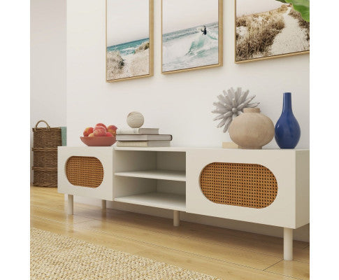 RATTAN TV STAND IN WHITE - 160CM