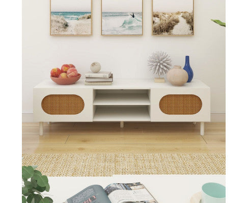 RATTAN TV STAND IN WHITE - 160CM